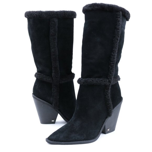 Sam Edelman Ilsa Faux Fur Suede Knee High Block Heel Boots Size 6 - Picture 7 of 9